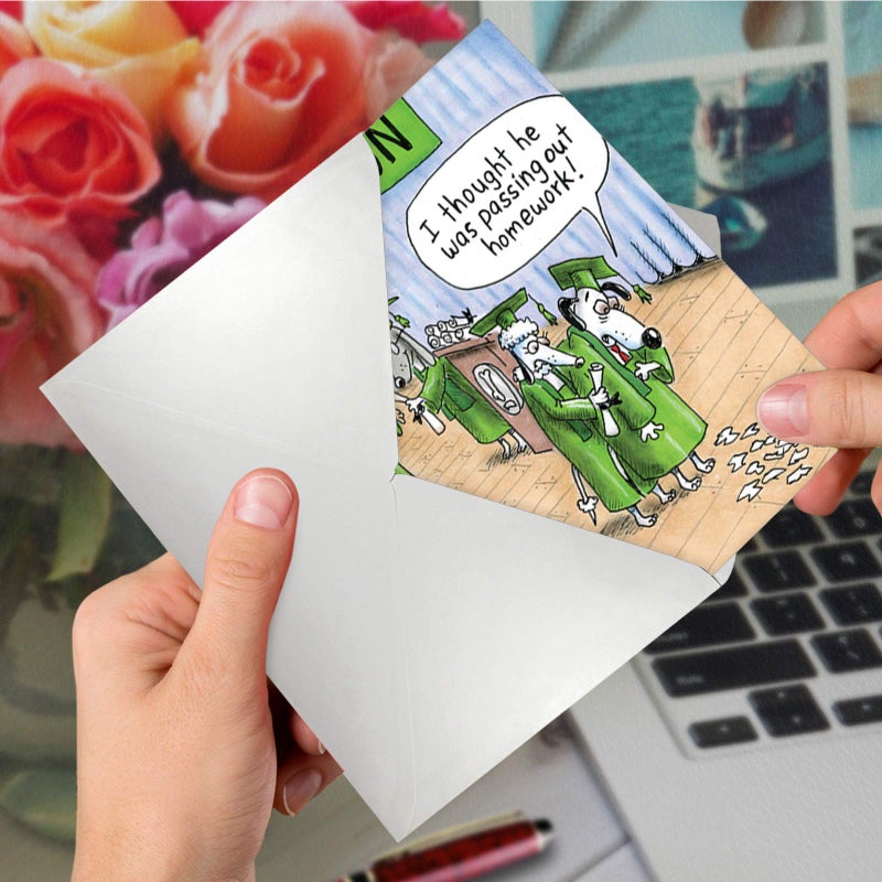 NobleWorks - 1 Funny Happy Graduation Card - Cartoon Humor for Grad, Congrats Graduate Notecard with Envelope - Dog Graduation 3943 - Image 5
